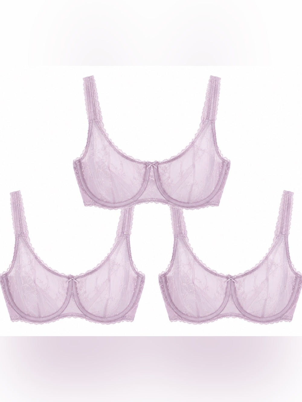NEW Wild Fable Lot of 3 Lace Unlined Balconette Bra 44C Lilac Purple Underwire